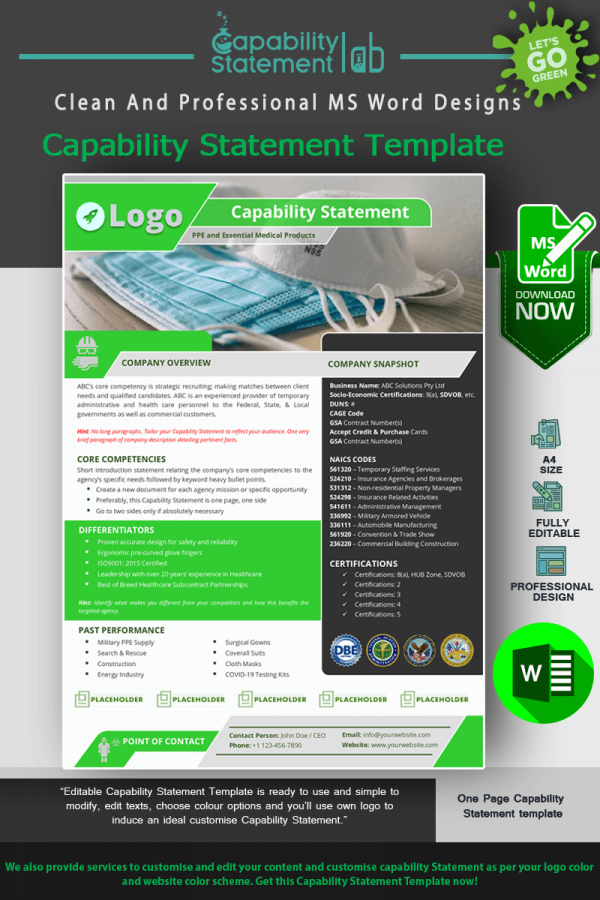 PPE and Essential Products Capability Statement Template_Green
